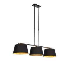 Hanglamp met katoenen kappen zwart met goud 32cm - Combi 3 Deluxe