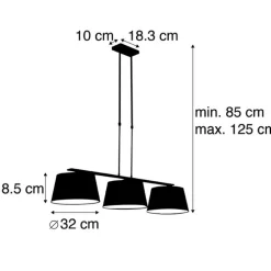 Hanglamp met katoenen kappen zwart met goud 32cm - Combi 3 Deluxe