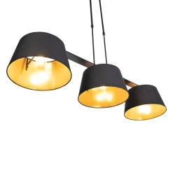 Hanglamp met katoenen kappen zwart met goud 32cm - Combi 3 Deluxe
