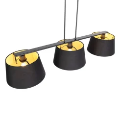 Hanglamp met katoenen kappen zwart met goud 32cm - Combi 3 Deluxe