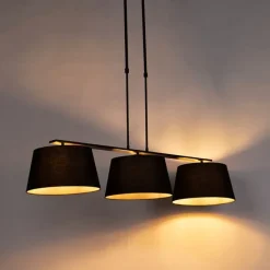 Hanglamp met katoenen kappen zwart met goud 32cm - Combi 3 Deluxe