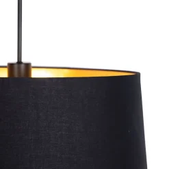 Hanglamp met katoenen kap zwart met goud 50 cm - Combi