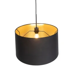 Hanglamp met katoenen kap zwart met goud 50 cm - Combi