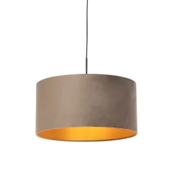 Hanglamp met velours kap taupe met goud 50 cm - Combi