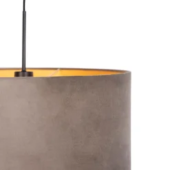 Hanglamp met velours kap taupe met goud 50 cm - Combi