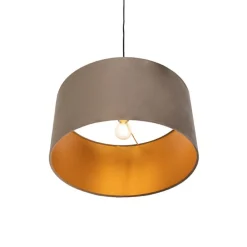 Hanglamp met velours kap taupe met goud 50 cm - Combi