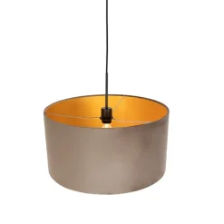 Hanglamp met velours kap taupe met goud 50 cm - Combi