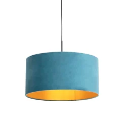 Hanglamp met velours kap blauw met goud 50 cm - Combi