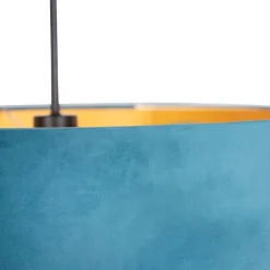 Hanglamp met velours kap blauw met goud 50 cm - Combi