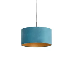 Hanglamp met velours kap blauw met goud 50 cm - Combi
