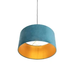 Hanglamp met velours kap blauw met goud 50 cm - Combi