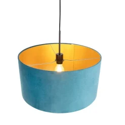 Hanglamp met velours kap blauw met goud 50 cm - Combi