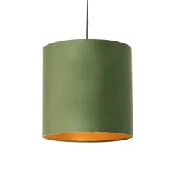 Hanglamp met velours kap groen met goud - Combi
