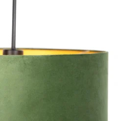 Hanglamp met velours kap groen met goud - Combi