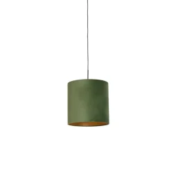 Hanglamp met velours kap groen met goud - Combi