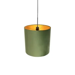 Hanglamp met velours kap groen met goud - Combi
