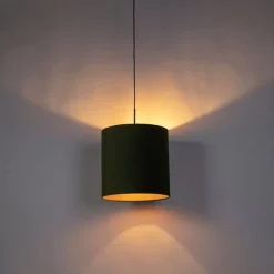 Hanglamp met velours kap groen met goud - Combi