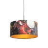 Hanglamp met velours kap bloemen met goud 50 cm - Combi