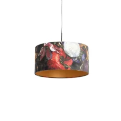 Hanglamp met velours kap bloemen met goud 50 cm - Combi