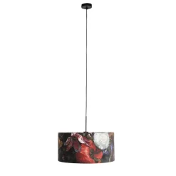 Hanglamp met velours kap bloemen met goud 50 cm - Combi