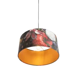 Hanglamp met velours kap bloemen met goud 50 cm - Combi