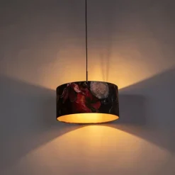 Hanglamp met velours kap bloemen met goud 50 cm - Combi