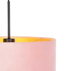 Hanglamp met velours kap roze met goud 35 cm - Combi