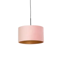 Hanglamp met velours kap roze met goud 35 cm - Combi