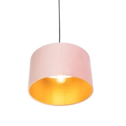 Hanglamp met velours kap roze met goud 35 cm - Combi