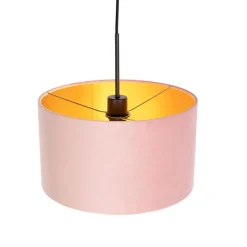 Hanglamp met velours kap roze met goud 35 cm - Combi