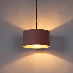 Hanglamp met velours kap roze met goud 35 cm - Combi
