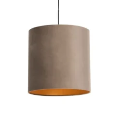 Hanglamp met velours kap taupe met goud 40 cm - Combi