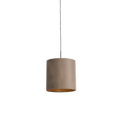 Hanglamp met velours kap taupe met goud 40 cm - Combi