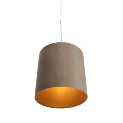 Hanglamp met velours kap taupe met goud 40 cm - Combi