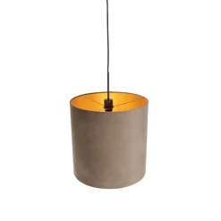 Hanglamp met velours kap taupe met goud 40 cm - Combi