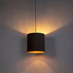 Hanglamp met velours kap taupe met goud 40 cm - Combi