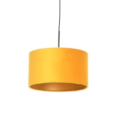 Hanglamp met velours kap oker met goud 35 cm - Combi