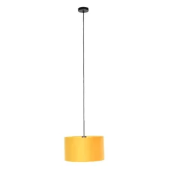 Hanglamp met velours kap oker met goud 35 cm - Combi
