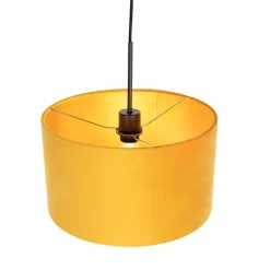 Hanglamp met velours kap oker met goud 35 cm - Combi