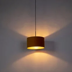 Hanglamp met velours kap oker met goud 35 cm - Combi