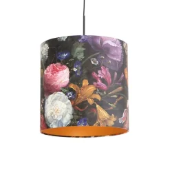 Hanglamp met velours kap bloemen met goud 40 cm - Combi