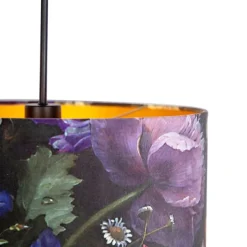 Hanglamp met velours kap bloemen met goud 40 cm - Combi