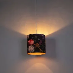 Hanglamp met velours kap bloemen met goud 40 cm - Combi