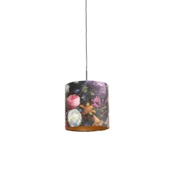 Hanglamp met velours kap bloemen met goud 40 cm - Combi