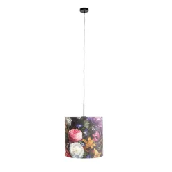 Hanglamp met velours kap bloemen met goud 40 cm - Combi
