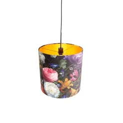 Hanglamp met velours kap bloemen met goud 40 cm - Combi