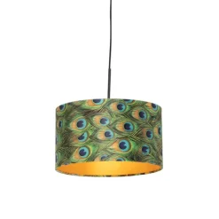 Hanglamp met velours kap pauw met goud 35 cm - Combi