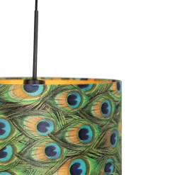 Hanglamp met velours kap pauw met goud 35 cm - Combi