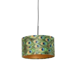 Hanglamp met velours kap pauw met goud 35 cm - Combi