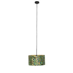 Hanglamp met velours kap pauw met goud 35 cm - Combi